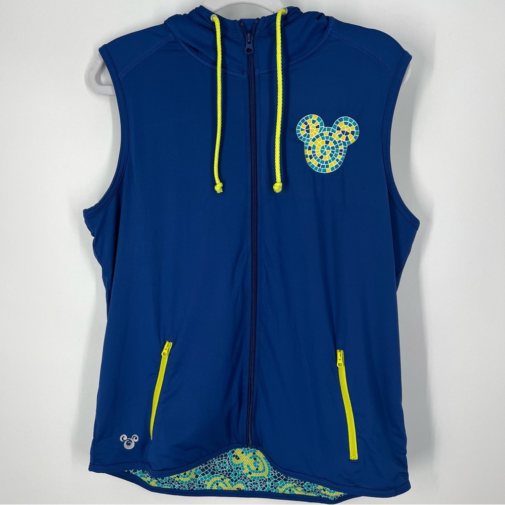 Disney Parks Ladies Jacket- Mickey Mosaic Performance Zip up Hooded Sleeveless‎